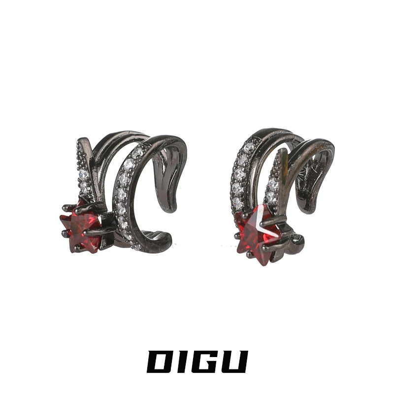 嘀咕家 铜合金合成锆石耳饰 复古锆石星星耳夹轻奢镶钻独特耳饰