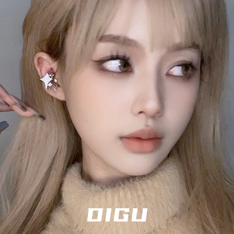 嘀咕家 铜合金合成锆石耳饰 镶钻星芒耳环耳夹套装个性不对称耳钉