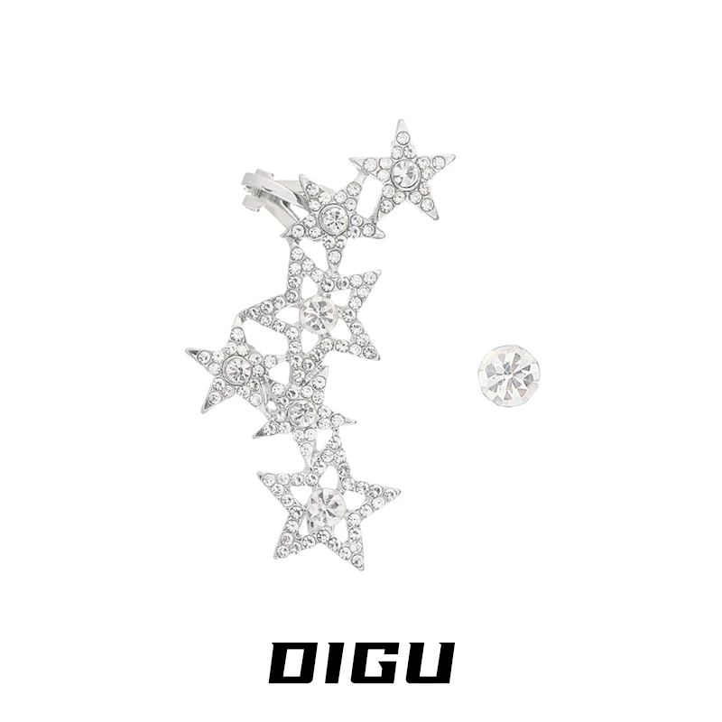 铜合金耳饰 DIGU轻奢高级感不对称星星耳骨夹耳环一体式镶钻耳饰