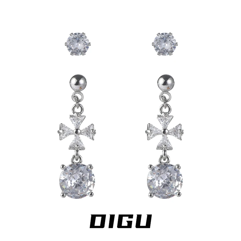 嘀咕家 铜合金合成锆石耳饰 十字架流苏耳钉圆形磁吸耳夹套装耳饰