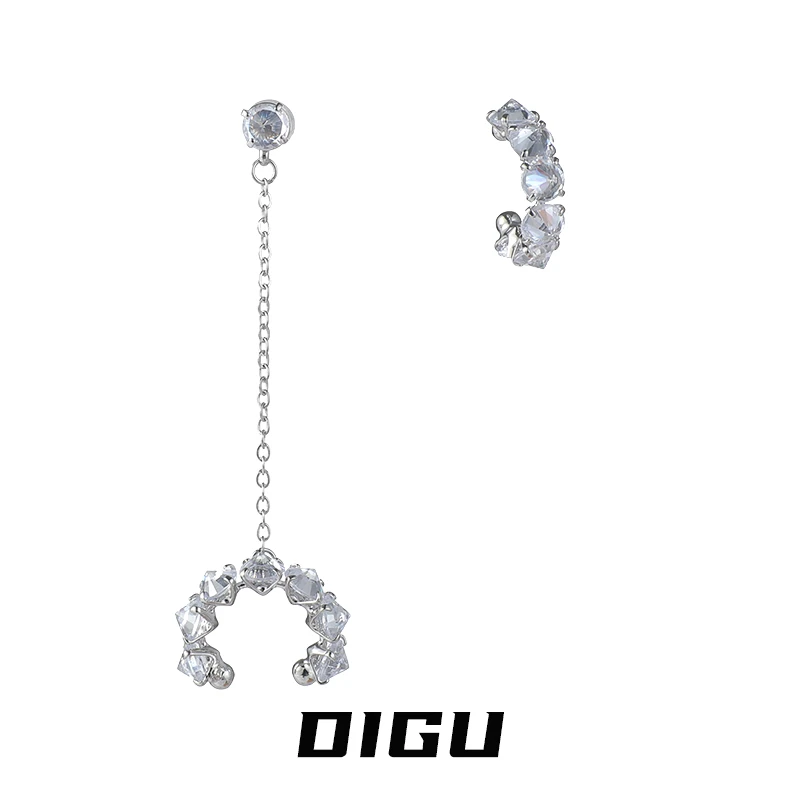 嘀咕家 铜合金合成锆石耳饰 不对称锆石一体式耳钉小众耳饰