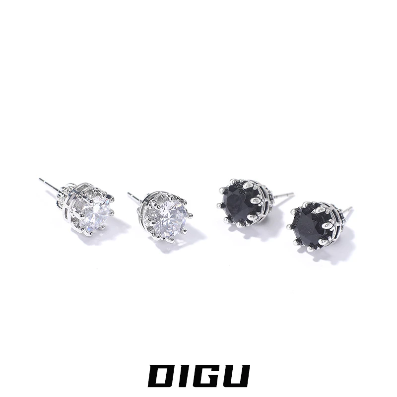 嘀咕家 铜合金耳饰 气质精致小巧锆石耳钉轻奢高级皇冠耳环耳蜗钉