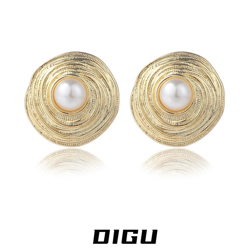 嘀咕家 铜合金耳饰 金色圆圈珠珠耳环女法式轻奢高级感耳钉耳饰