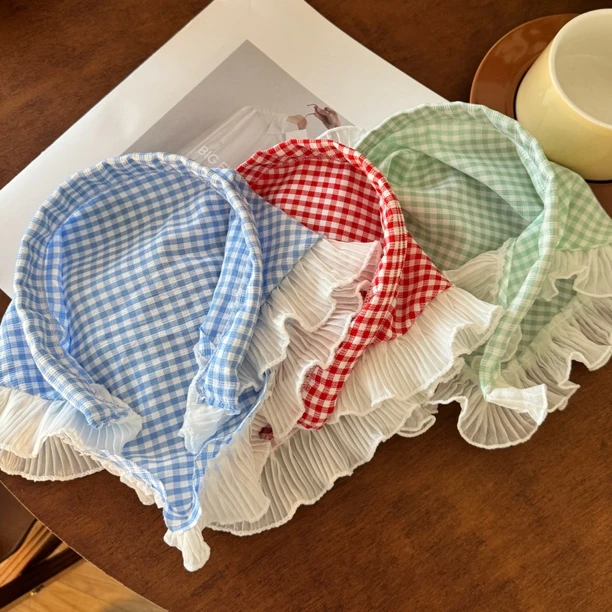 8011格子三角发箍头巾田园风懒人头巾森系多巴胺海边拍照甜美可爱