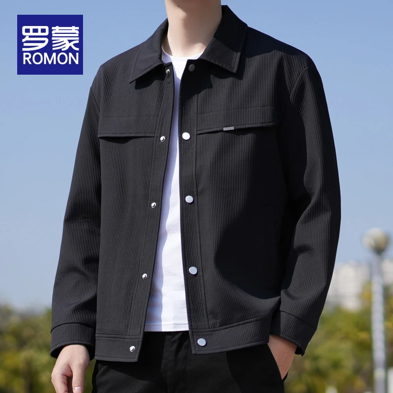 罗蒙男士夹克2025新款秋冬爆款翻领宽松外套百搭潮牌休闲上衣男款