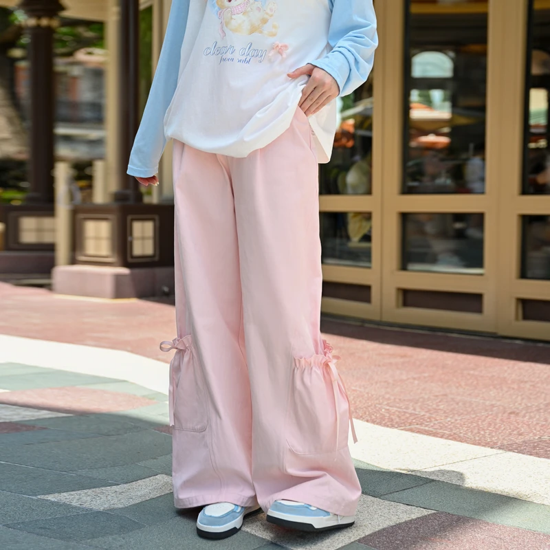 森女部落原创多巴胺甜美粉色裤子宽松休闲裤2024年初秋新款女装