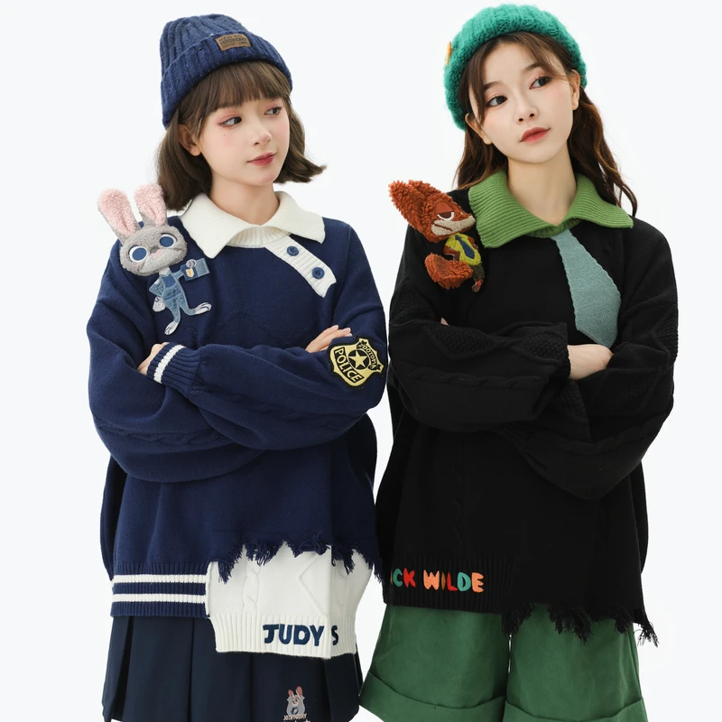 朱迪尼克疯狂动物城联名 原创森女部落假两件闺蜜装针织秋MA897A2