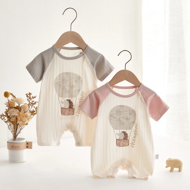婴儿衣服夏季竹纤维短袖哈衣新生儿宝宝夏天连体衣薄款爬服睡衣