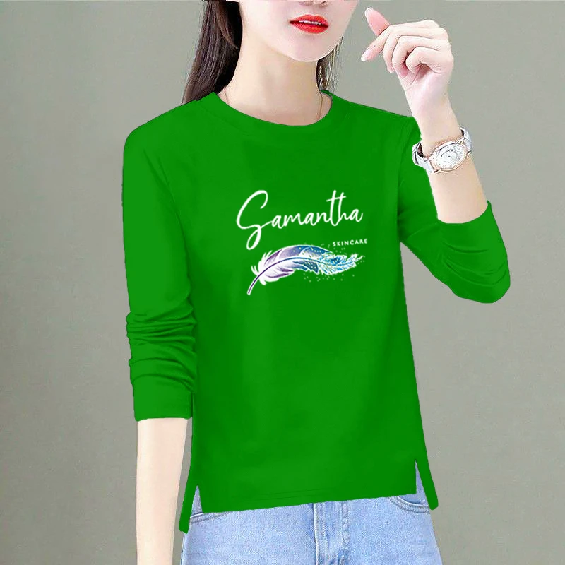 长袖t恤女秋装2024新款女洋气宽松减龄遮肚开叉打底衫入秋上衣潮