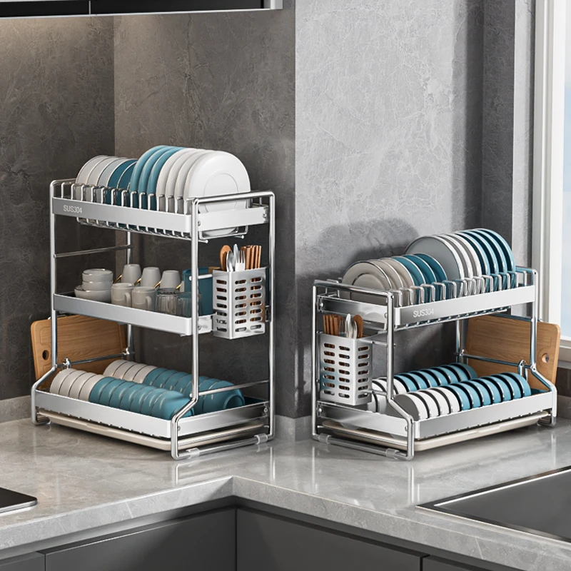 碗碟收纳架碗架沥水架304不锈钢厨房置物架放碗筷盘子多功能碗柜