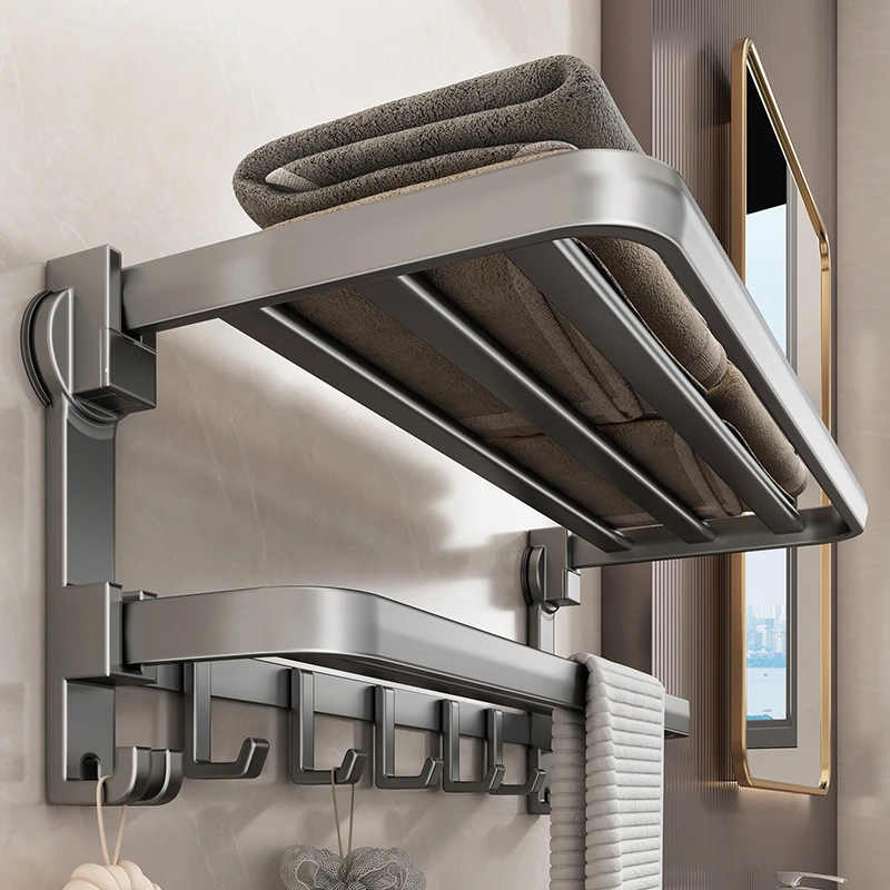 吸盘毛巾架卫生间免打孔浴巾架子浴室置物架一体厕所收纳挂钩挂杆