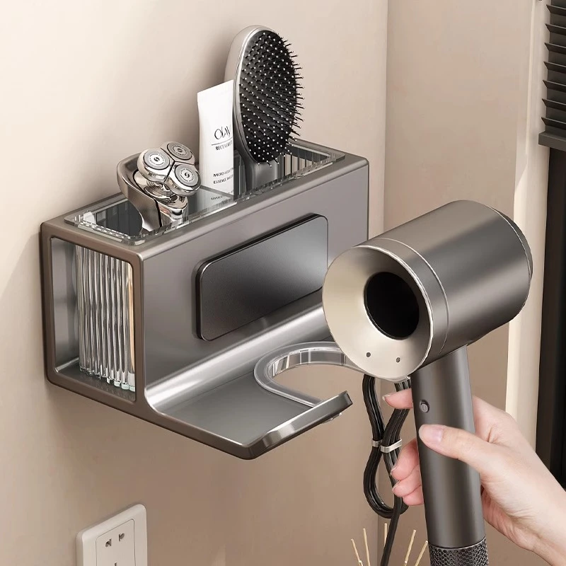 吹风机置物架免打孔卫生间收纳绕线电吹风挂架吹风筒支架浴室架子
