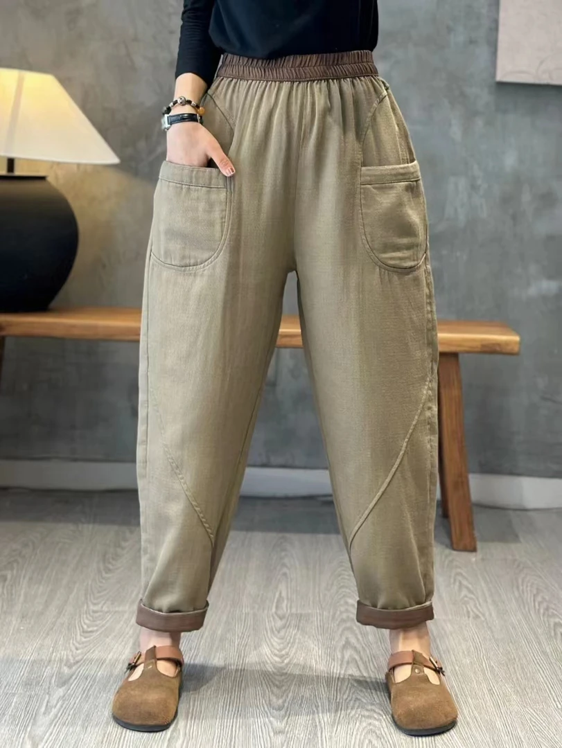 秋早春新款百搭显瘦宽松洋气松紧腰休闲女长裤哈伦裤212
