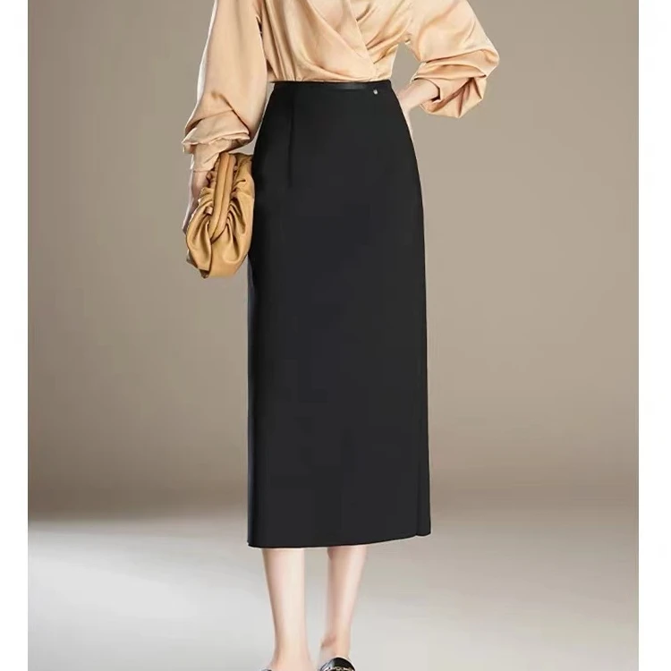 【两个裙长】春季半身裙女百搭小个子中长款后开叉包臀一步裙气质款