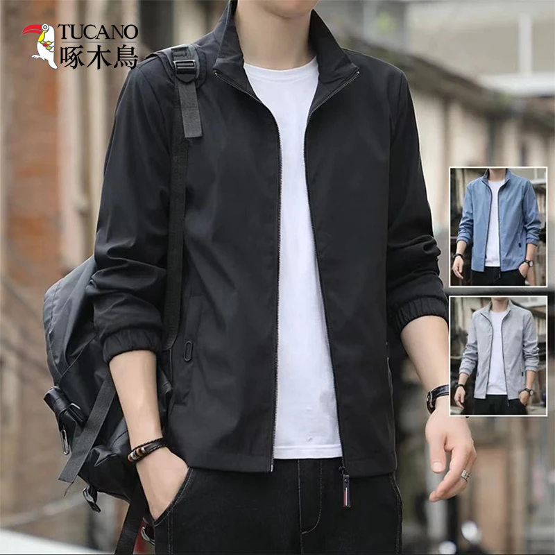 啄木鸟男士夹克外套户外立领2024新款上衣秋季薄款休闲百搭外套