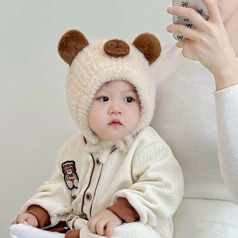 宝宝帽子秋冬款女童超萌可爱毛绒帽男童保暖护耳帽新款卡通套头帽