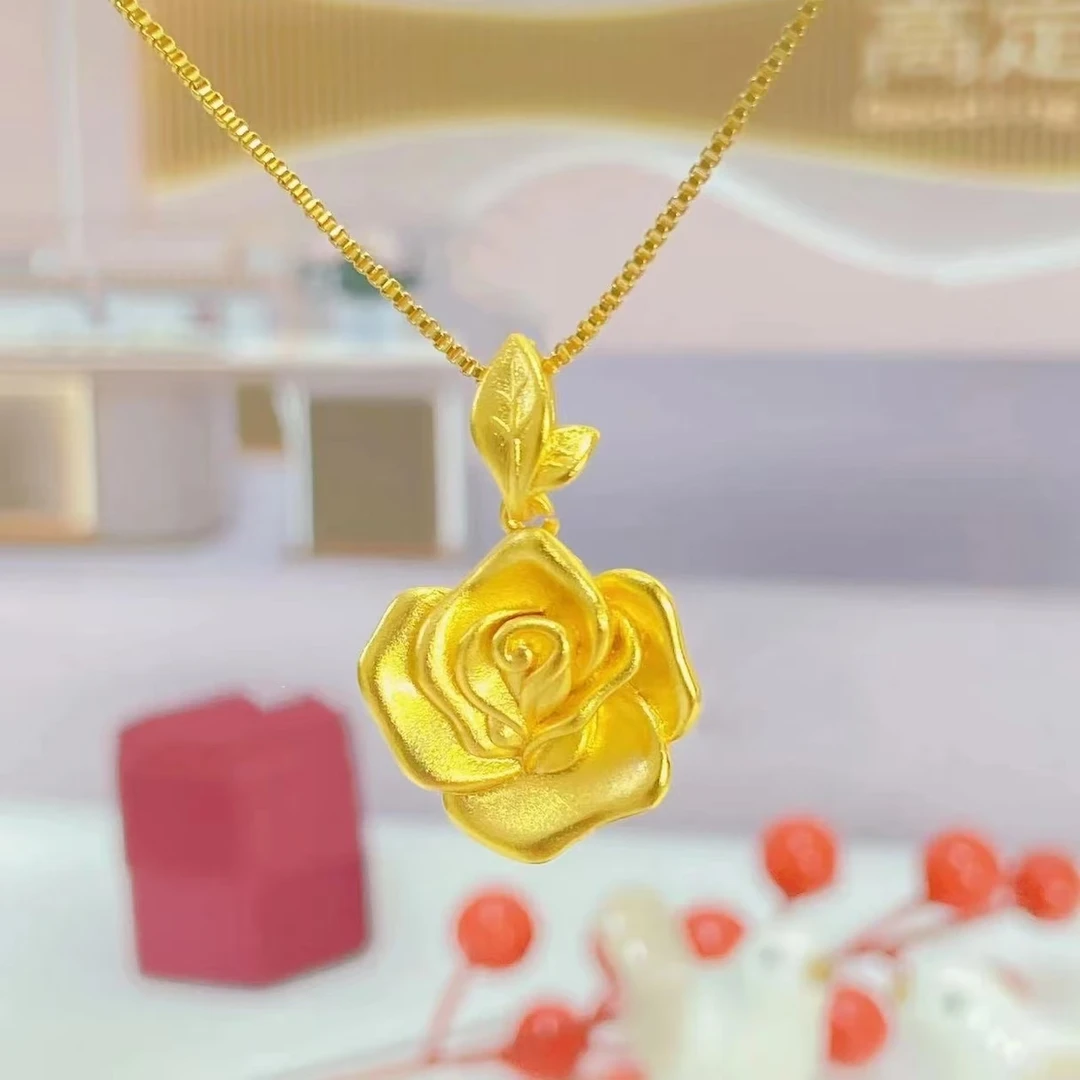 【甄选专属】经典K金色瑰花女士吊坠时尚古法工艺女款轻奢挂坠