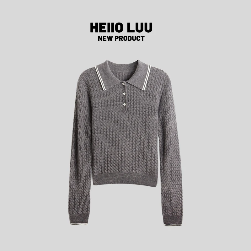 翻领学院风减龄气质麻花长袖套头羊毛毛衣女2024秋冬新款针织衫