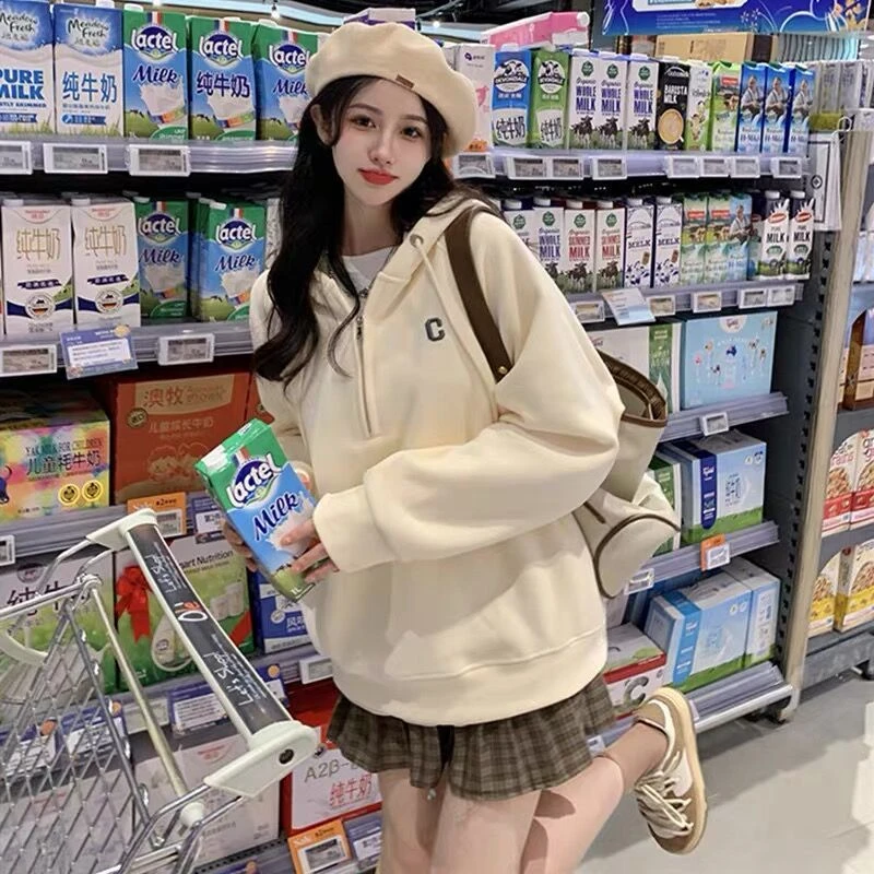 孕妇连帽卫衣秋冬加绒时尚百搭宽松休闲中长款上衣春秋洋气孕妇装
