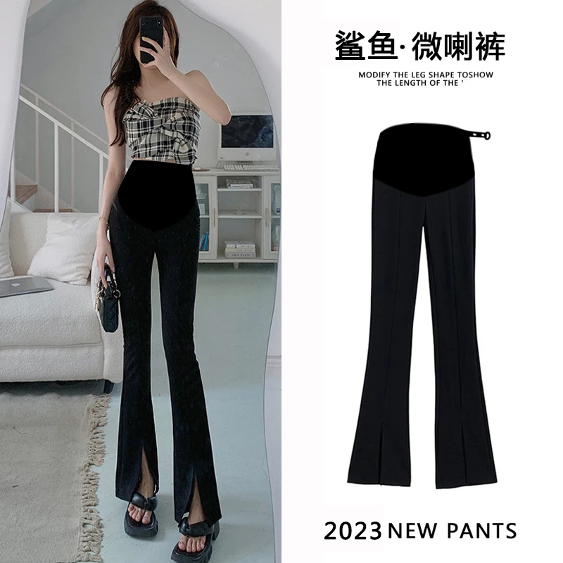 网红开叉孕妇喇叭裤春秋款时尚外穿孕妇裤子鲨鱼裤洋气显瘦长裤