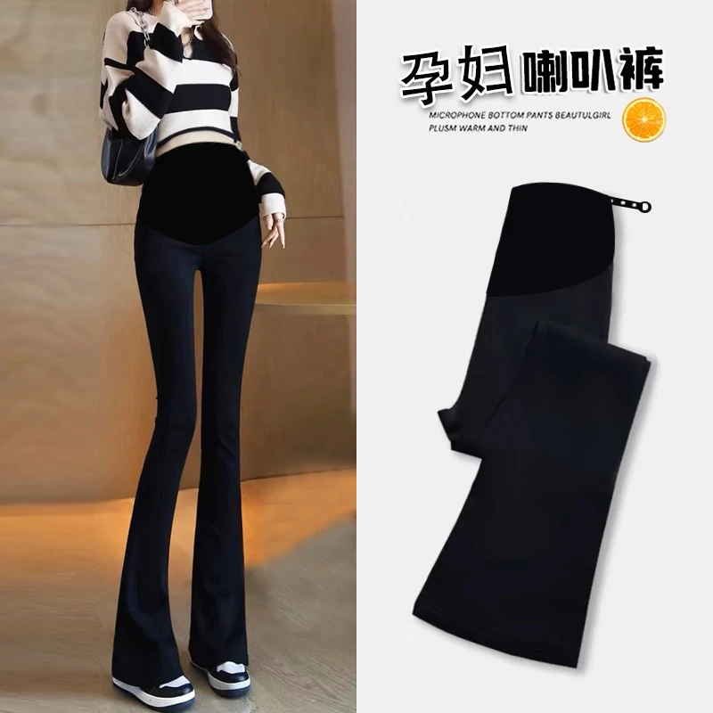 春夏季显瘦孕妇微喇叭裤子时髦外穿弹力薄款鲨鱼裤托腹薄款长裤