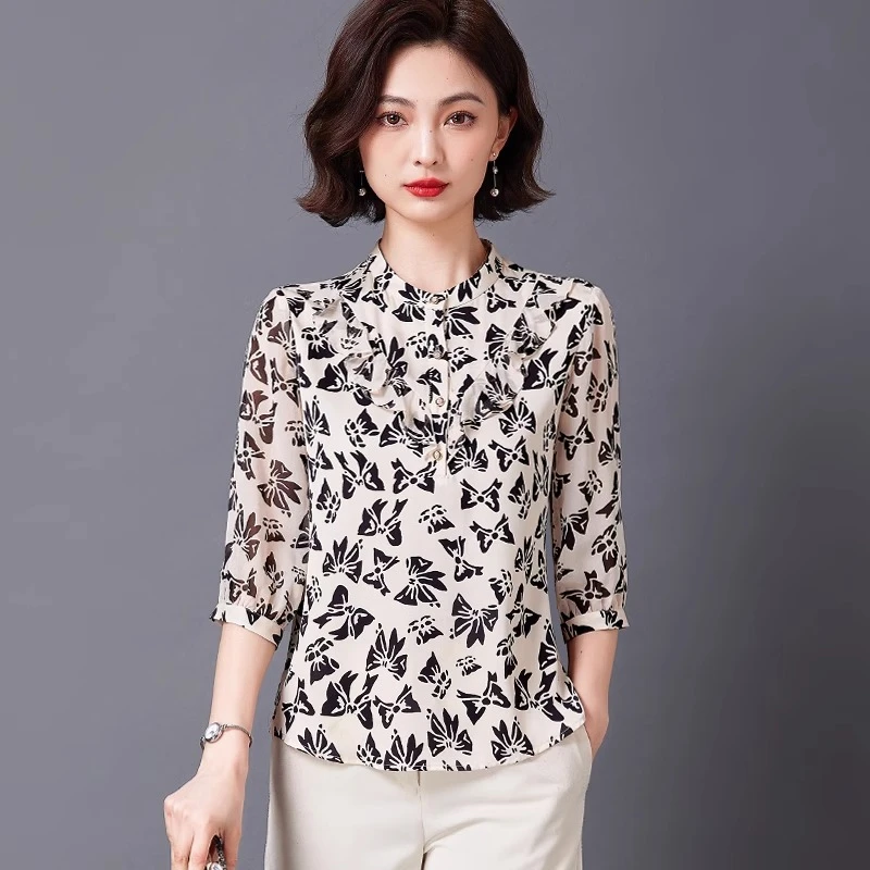 桑蚕丝衬衫显瘦气质打底宽松百搭复古衬衣遮肚时尚洋气设计感夏季