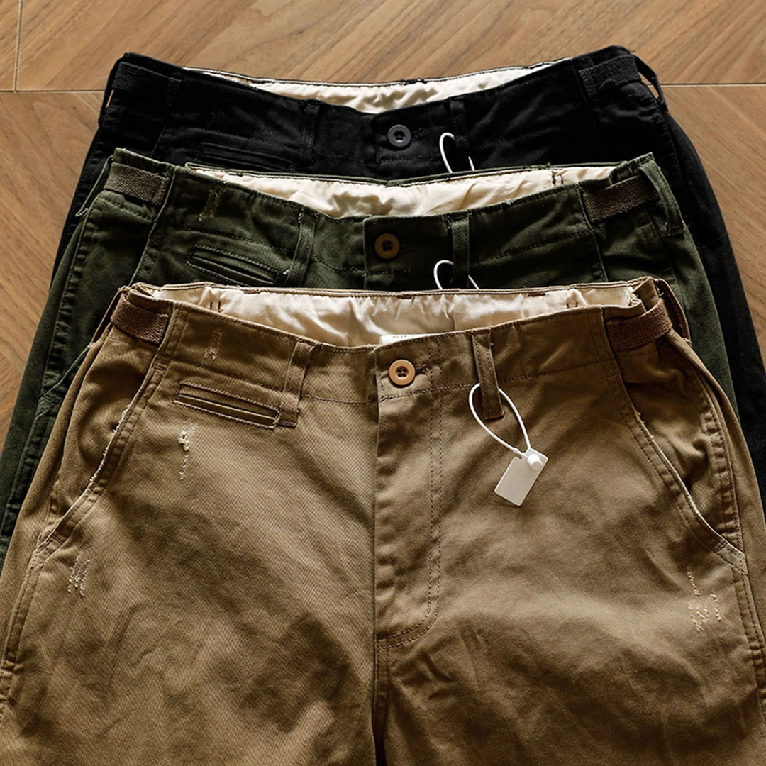 美式复古简约宽松男士磨破直筒裤休闲裤百搭微弹工装裤日潮伐木裤