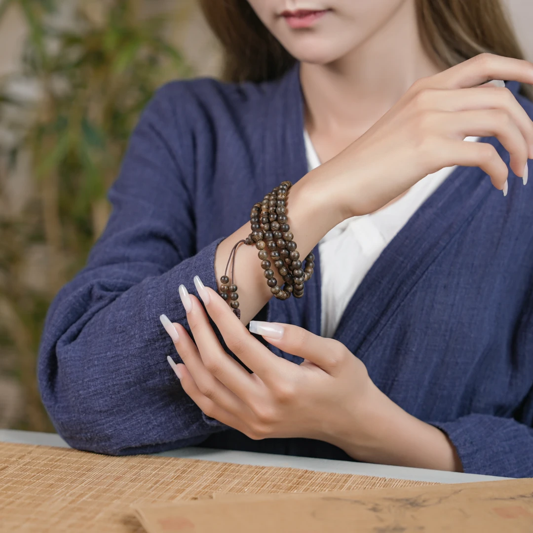 【天禧沉香】越南芽庄白奇楠古董瘤疤8mm*108颗多圈脖挂链佛珠手串