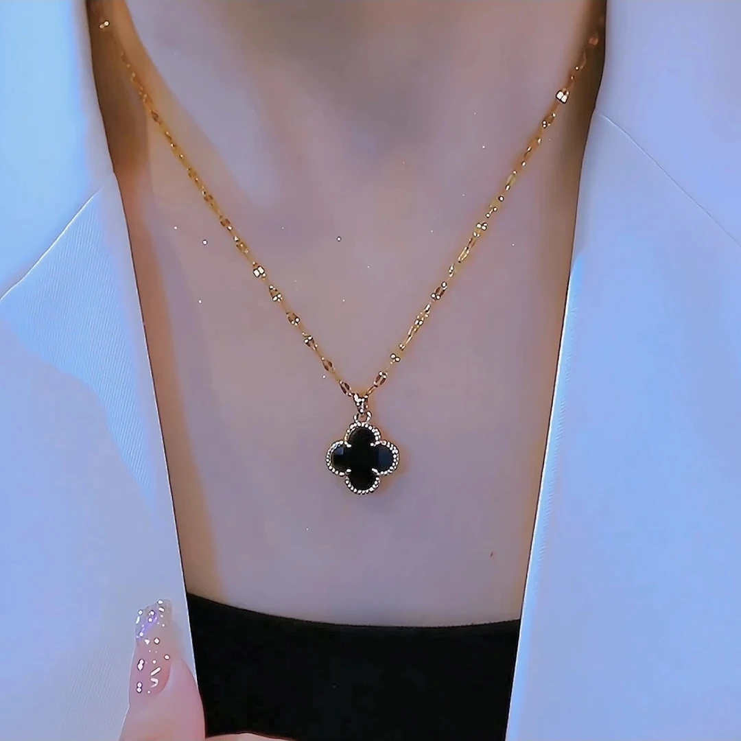 钛钢项链  新款四叶花项链女气质性感颈链幸运草锁骨链不掉色