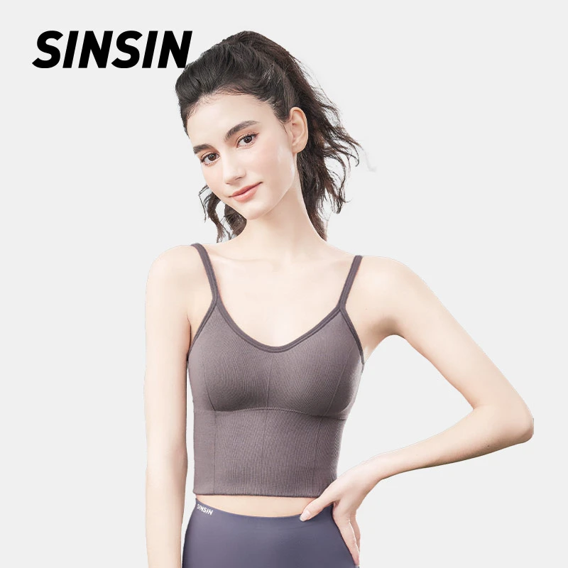 SINSIN美背背心无钢圈外穿轻塑运动薄打底一体带胸垫抹胸上衣白DB