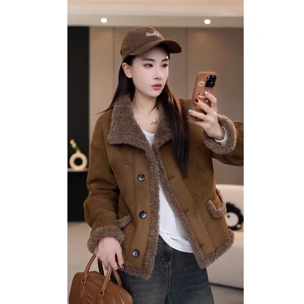 【秋冬穿搭】反绒面毛毛短外套韩版时尚百搭加厚保暖皮毛一体机车服