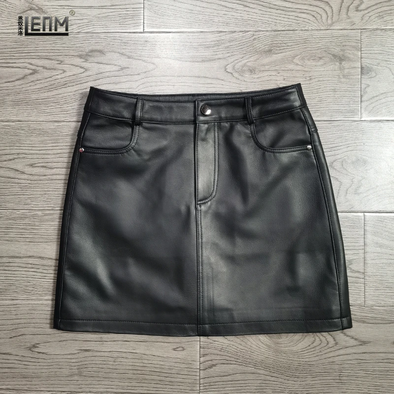 海宁女士真皮皮裙显瘦半身A字裙绵羊皮性感包臀裙高腰百搭小皮裙