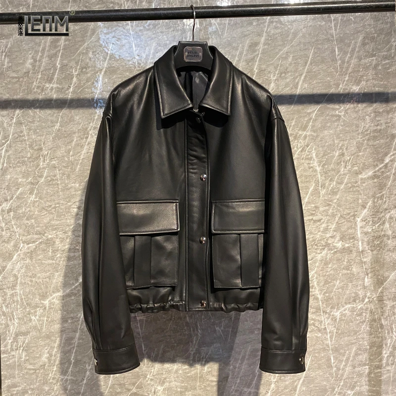 百搭女士真皮皮衣短款休闲绵羊皮廓版宽松时尚轻奢女夹克外套潮