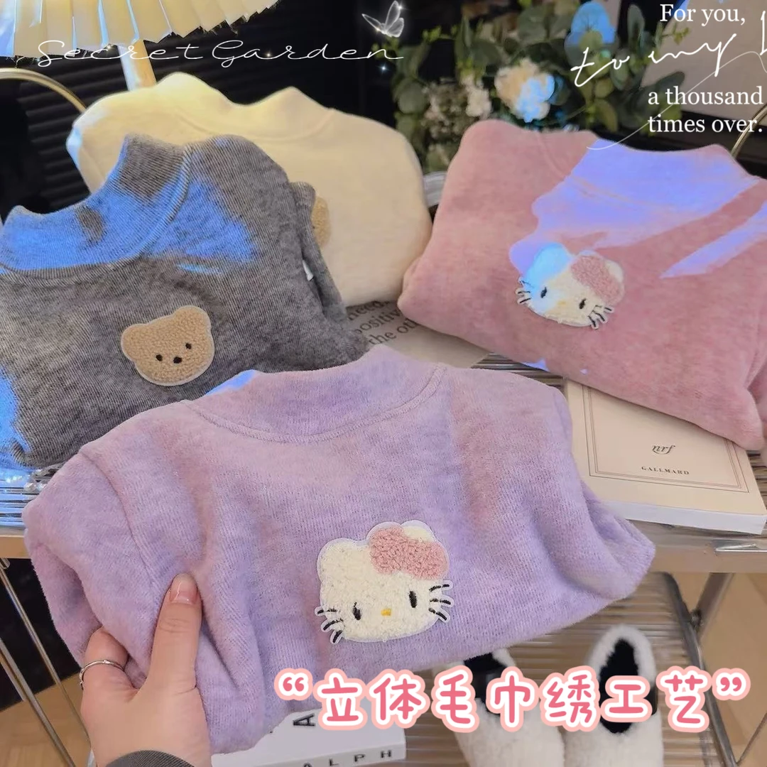 【糯叽叽】新款考拉绒毛巾绣加绒加厚男女童打底上衣羊毛蚕丝保暖