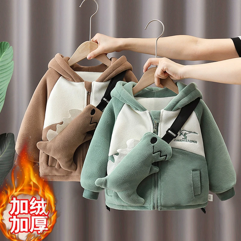 男童加绒外套秋冬款2023新款帅气儿童摇粒绒棉衣宝宝冬装加厚衣服