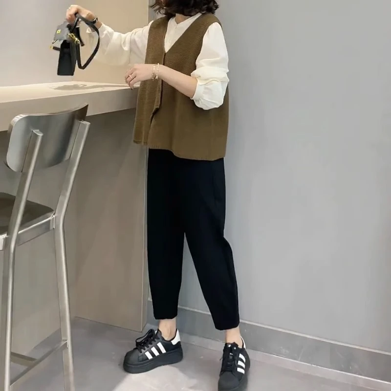 大码哈伦裤女春夏2024新款梨型身材高腰显瘦宽松九分萝卜奶奶裤子