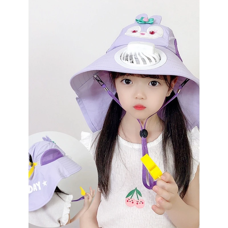 儿童防晒帽夏季遮阳帽女童防紫外线大帽檐薄款风扇帽子太阳帽男童