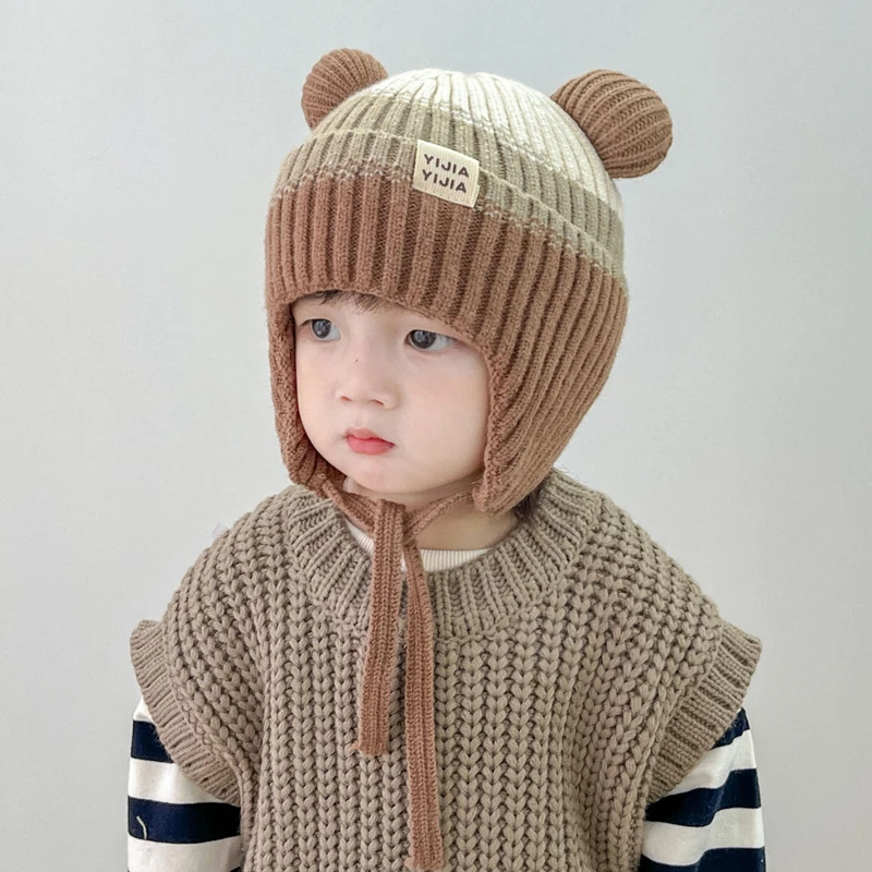 儿童帽子秋冬季可爱百搭护耳套头帽男女宝宝针织毛线加厚保暖防风