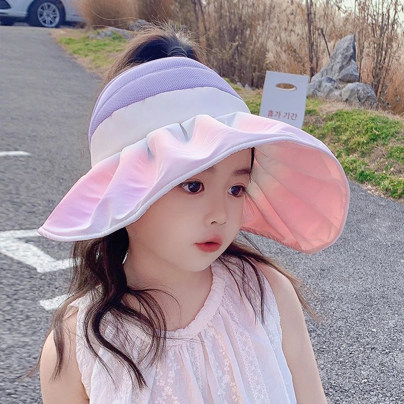 儿童防晒帽女孩春夏季紫外线2025新款韩版渐变空顶宝宝遮阳帽子潮