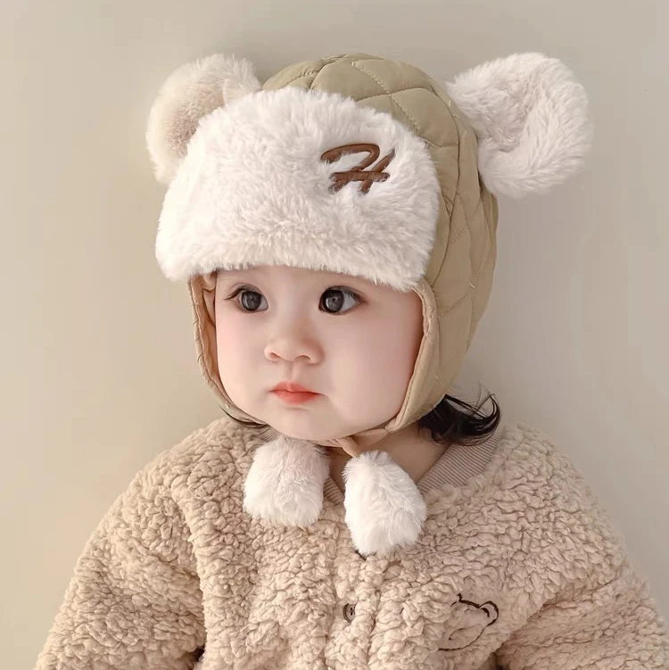 宝宝帽子秋冬款雷锋帽小月龄男婴儿冬季洋派婴幼儿加绒冬季护耳帽