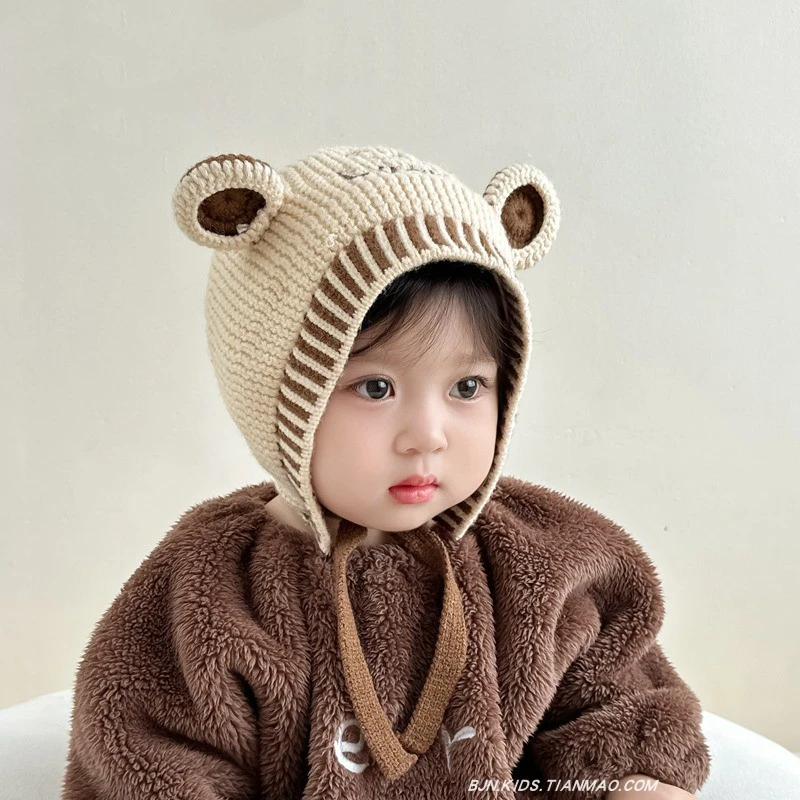 宝宝帽子秋冬季可爱超萌男女童宝宝保暖护耳毛线帽防风套头帽儿童