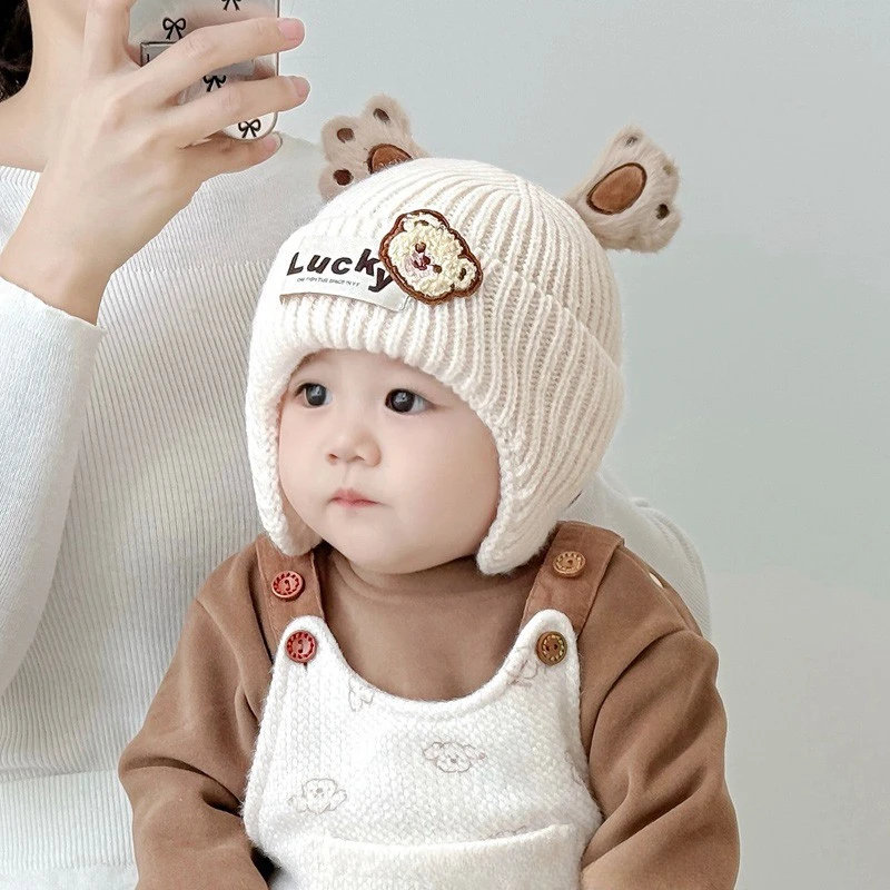 宝宝帽子秋冬季可爱超萌小童婴儿毛线帽男女童护耳保暖针织帽儿童