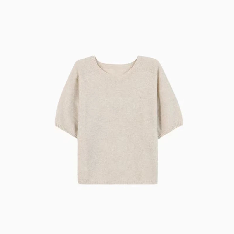 100%绵羊毛金银丝细闪圆领短袖针织衫HC176