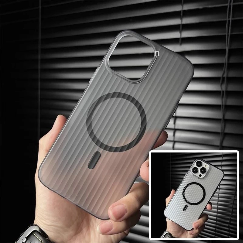 磁吸PC冰川纹理适用苹果14promax手机壳透明大孔iPhone13pro/15硬