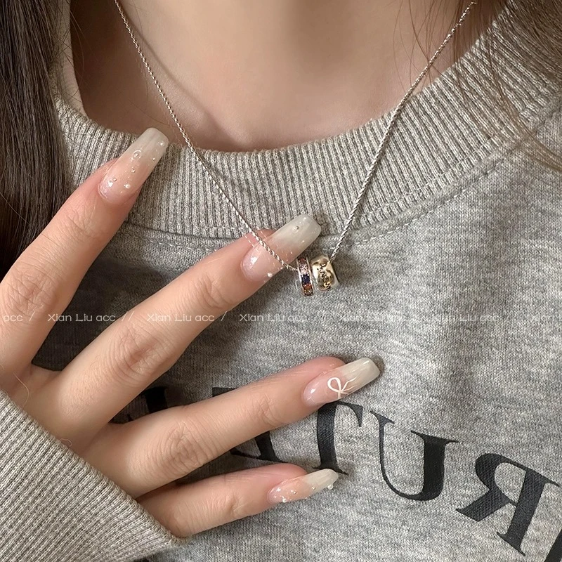 铜合金项链 双圈彩钻项链女2024新款爆款锁骨链轻奢高级感毛衣链