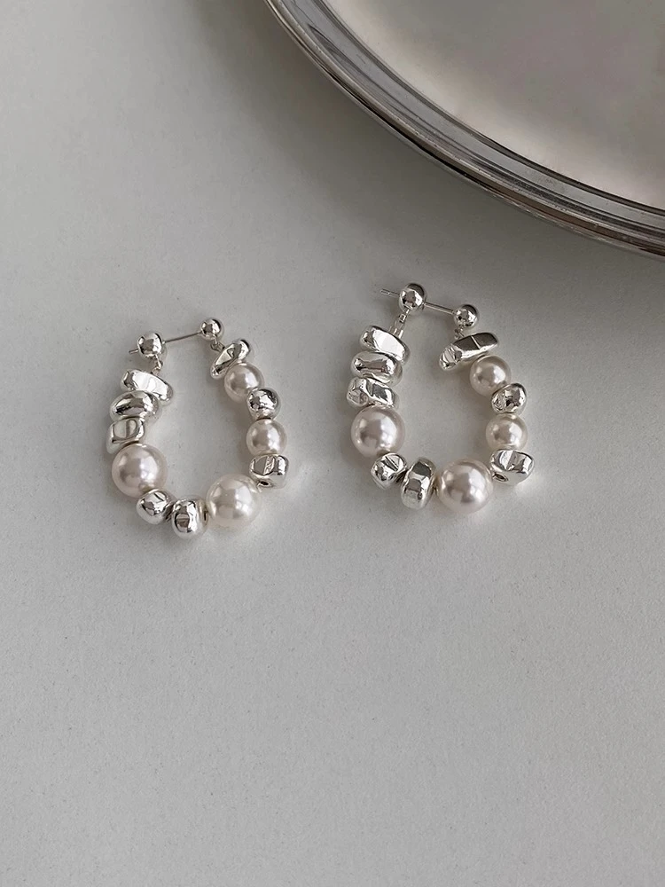 铜合金耳饰  碎银子珠珠设计感不规则耳环女通勤简约气质百搭耳饰