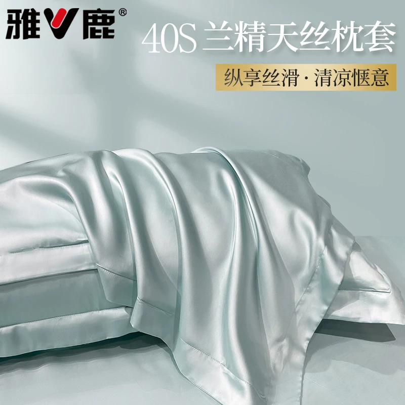 V/雅鹿夏季莱赛尔天丝枕套双面真丝一对装冰丝凉枕头套48x74轻奢4