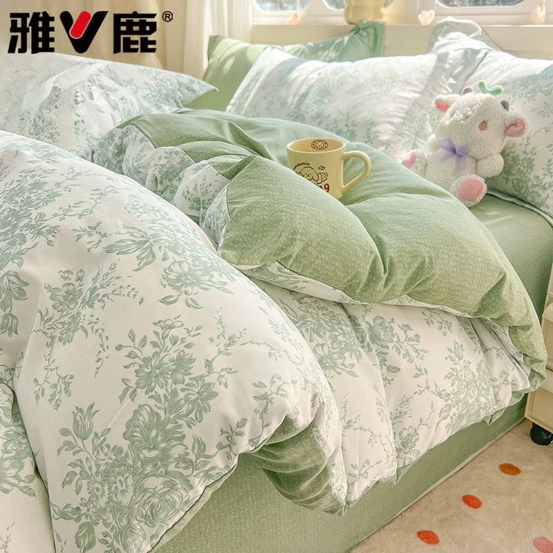 V/雅鹿全棉床上四件套纯棉被套2025新款床单棉被罩三件套宿舍床品