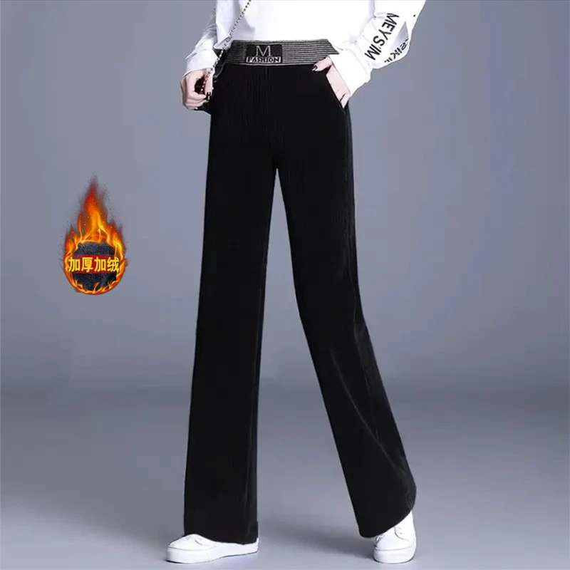 【厂家直销】加绒加厚中年女裤百搭妈妈宽松显瘦修身高弹力直筒裤