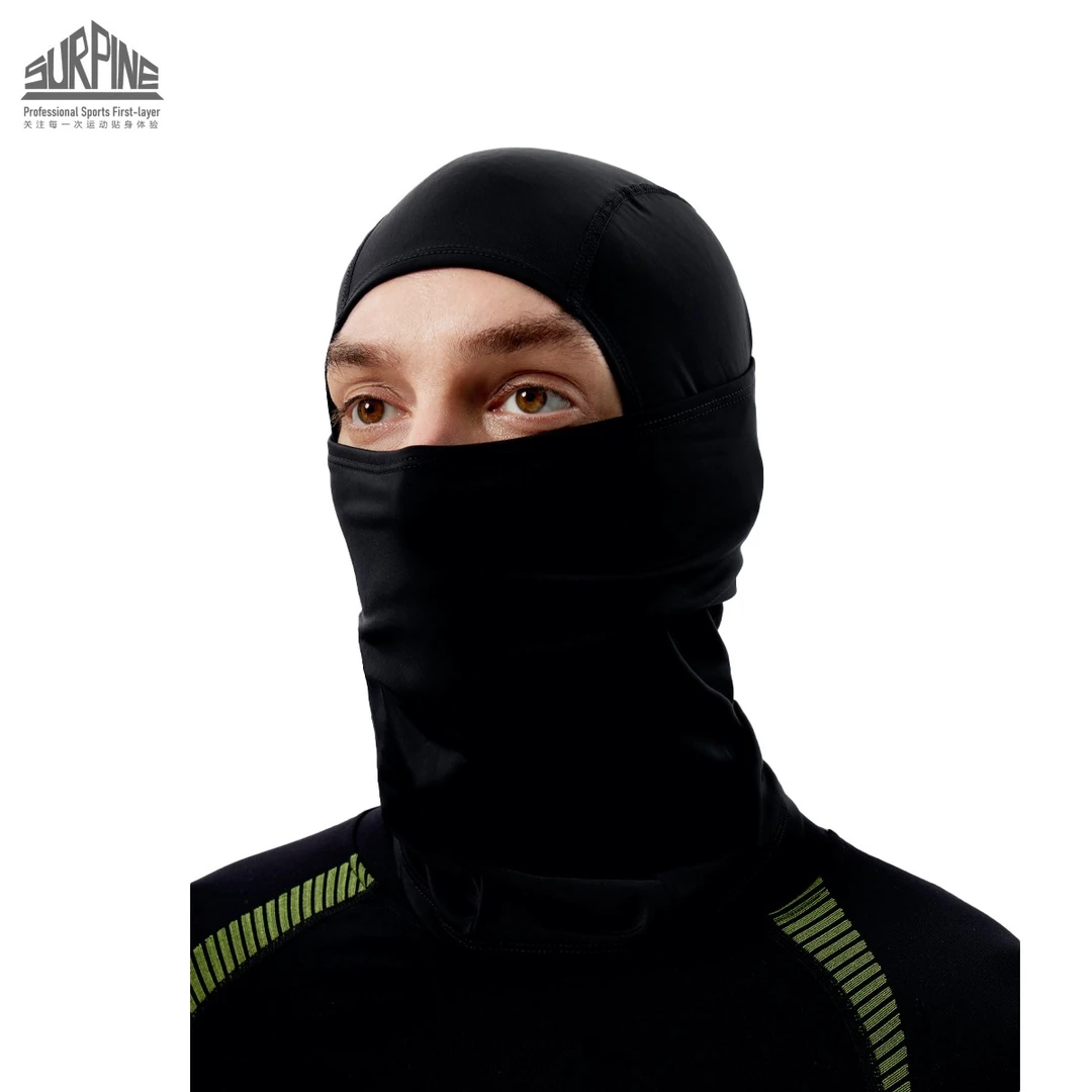 SURPINE黑色基础高弹保暖速干透气滑雪护脸头套男女骑行防寒面罩